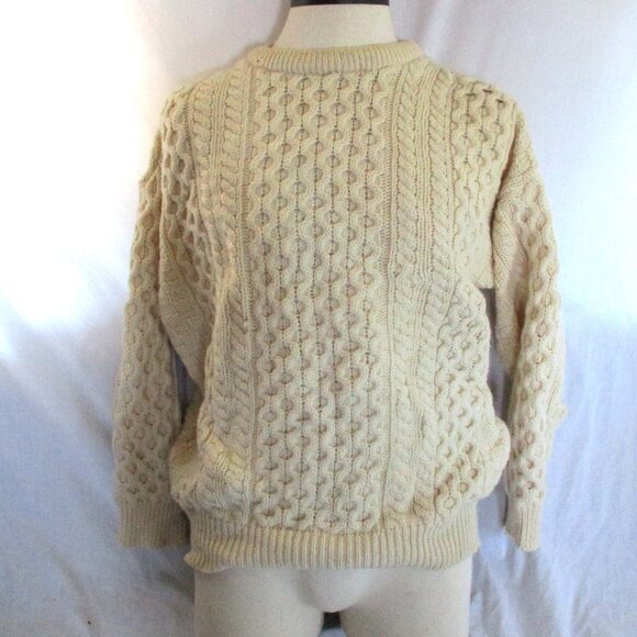 Mens CELTIC COUNTY IRELAND WOOL Sweater Fisherman XL Hand Knit ECRU - Picture 1 of 3